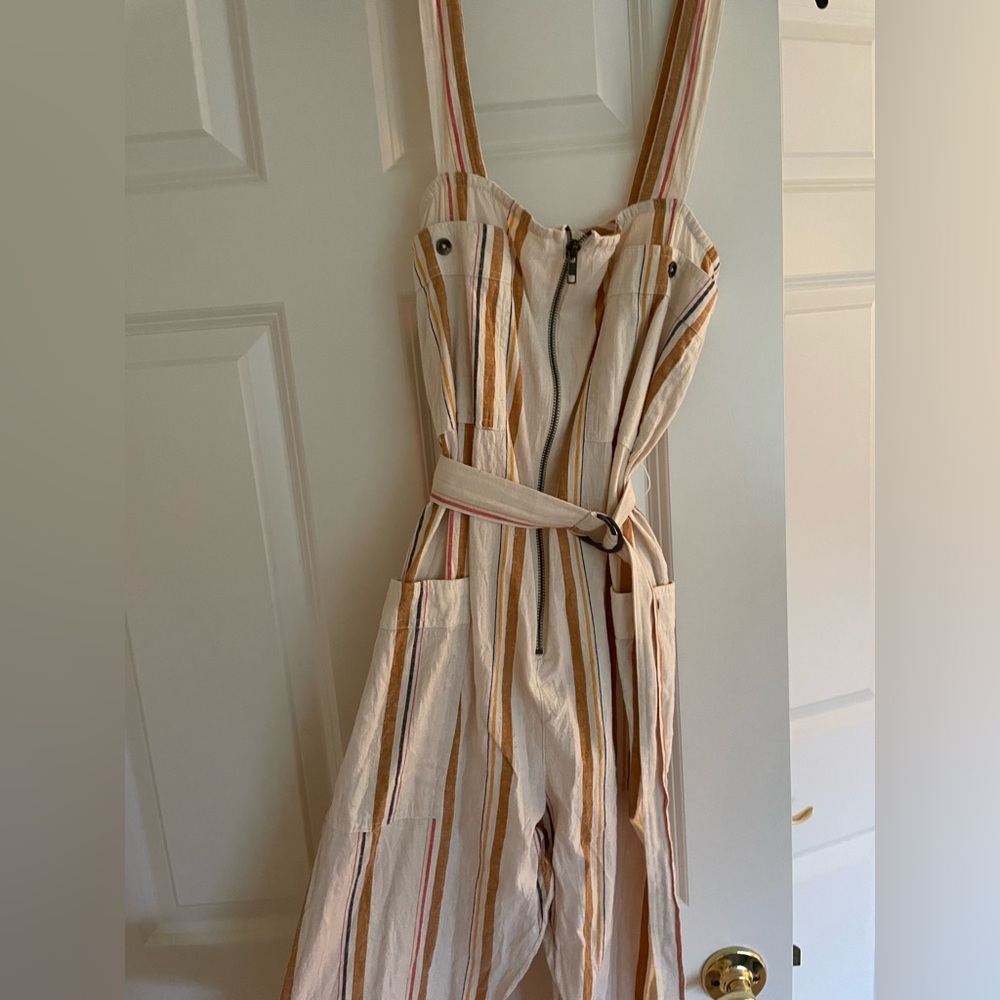 billabong cream striped jumpsuit